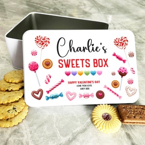 Heart Lollipop Valentine&#39;s Day Gift Personalised Sweet Treats Tin