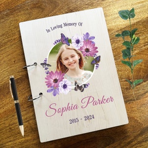 Photo de papillons Sympathie pour les enfants Mémoire d'amour et condoléances pour les funérailles Livre d'or | Livre de condoléances funéraires personnalisé | Livre de sympathie