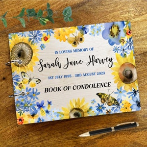 Tournesols, papillons, condoléances, condoléances, condoléances, livre d'or | Livre de condoléances funéraires personnalisé | Livre de sympathie