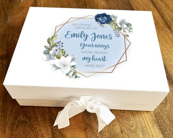 In Loving Memory Blue Floral Memorial Memory Rememberence Keepsake Box