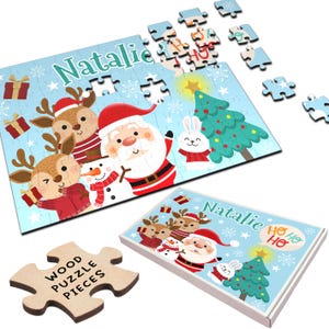 Santa With Reindeer Christmas Children&#39;s Kids Gift Custom Wood Jigsaw Puzzle | Personalized Gift, Custom Puzzle, Quality Wood, Fun Gift