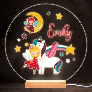 Fairy Unicorn Princess Colourful Round Personalised Gift LED Lamp Night Light | Personalised Gift | Bedroom Lamp | Personalised Light