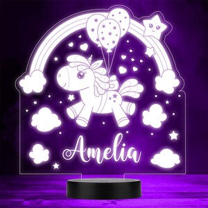 Cute Unicorn Flying On Balloons Rainbow Stars Gift Colour Change Night Light