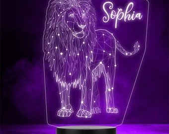 3D Style Geometric Lion Personalised Gift Colour Changing LED Lamp Night Light