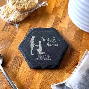 Hexagon Slate Engagement Date Proposal Gay Couple Gift Personalised Coaster