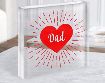 Bloque acrílico de regalo personalizado cuadrado transparente de papá de corazón eléctrico - Regalo personalizado, regalo de recuerdo, regalo personalizado