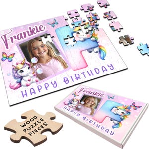 Kids Gift For Birthday Girl Unicorn Letter F Photo Personalised Wooden Jigsaw Puzzle | Personalized Gift, Custom Puzzle,  Wood, Fun Gift