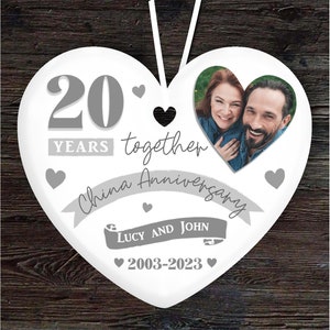 20 anos, 20º aniversário de casamento, coração da China, presente personalizado, ornamento pendurado