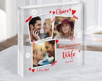 Regalo del día de San Valentín para la esposa Bloque acrílico cuadrado transparente personalizado: regalo personalizado, regalo de recuerdo, regalo personalizado