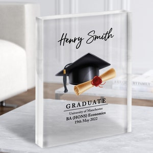 Regalo de felicitaciones para graduados con birrete y diploma de graduación Bloque acrílico: regalo personalizado, regalo de recuerdo, regalo personalizado