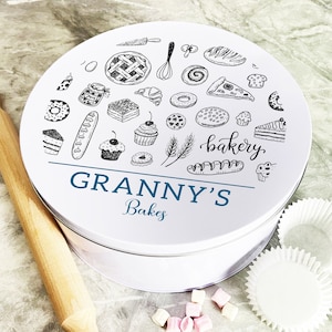 Personalised Round Doodle Granny Bakery Biscuit Baking Treats Sweets Cake Tin