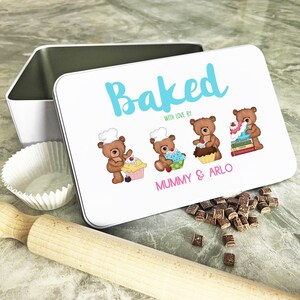 Personalizado horneado con amor Osos lindos Momia Galleta Hornear Dulces Pastel Lata