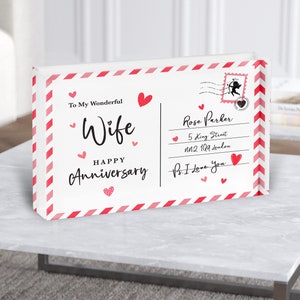 Regalo de aniversario para esposa amor postal bloque acrílico personalizado - regalo personalizado, regalo de recuerdo, regalo personalizado