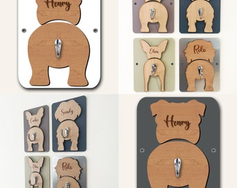Bulldog Dog Lead Holder Leash Hanger Hook Any Colour Personalised Gift