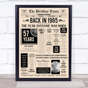 1965 新聞 あらゆる年齢 あらゆる年 誕生日情報 パーソナライズされたギフト プリント