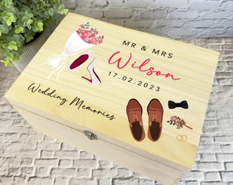 Wedding Shoes Memories Wedding Day Personalised Wooden Memory Keepsake Box - Memory Storage Box - Wedding Wooden Keepsake Boxes