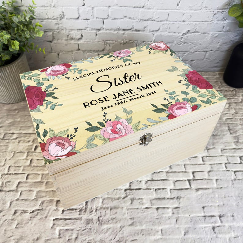 Memories of Sister Pink Floral Frame Memorial Personalised Wooden ...