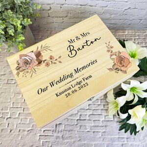 Retro Roses Memories Wedding Day Personalised Storage Wooden Memory ...