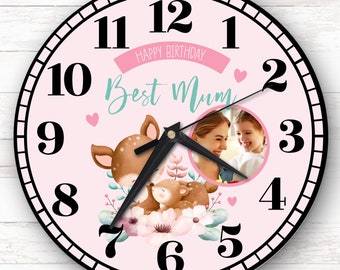 Best Mum Birthday Gift Deer Photo Personalised Clock