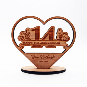 Happy 14th Heart Wedding Anniversary Floral Heart Keepsake Personalised Gift