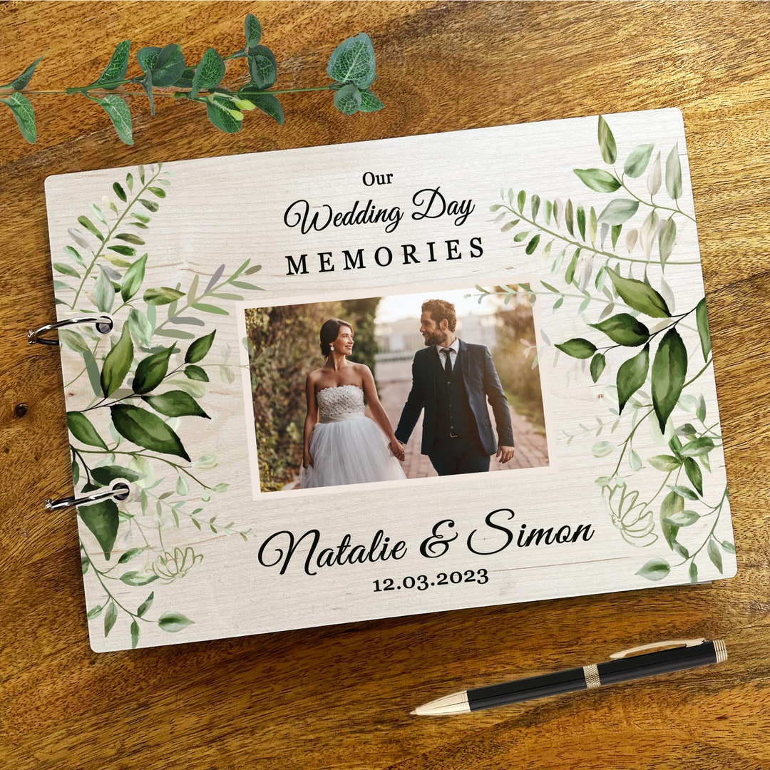 Wood Watercolour Green Leaves Photo Album Wedding Day Memories Keepsake