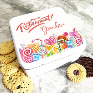 Square Colourful Candies Grandma Retirement Personalised Treat Tin