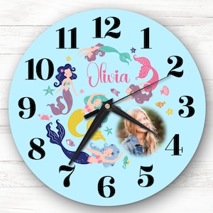 Niedliche Meerjungfrauen Foto Mädchen Blau Geschenk Personalisierte Uhr