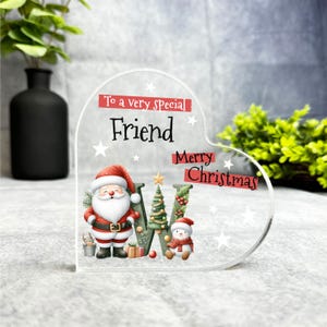 Regalo para un amigo especial, placa de recuerdo con forma de corazón con la letra W del alfabeto navideño, regalo de recuerdo navideño, abalorio de acrílico