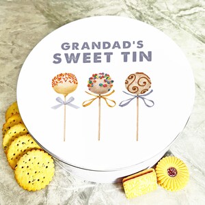 Round Watercolour Lollipops Grandad&#39;s Sweets Personalised Treat Tin