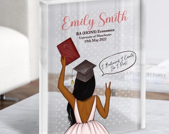 Pink Dark Light Skin Graduate Girl Graduation Congratulations Gift Acrylic Block - Personalised Gift, Keepsake Gift, Custom Gift
