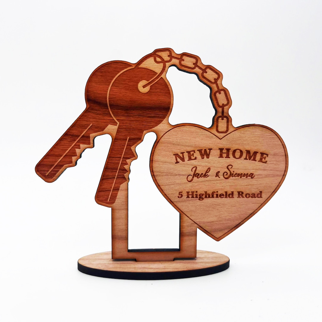 Engraved Wood New Home Heart Keys Congratulations Keepsake Personalised ...