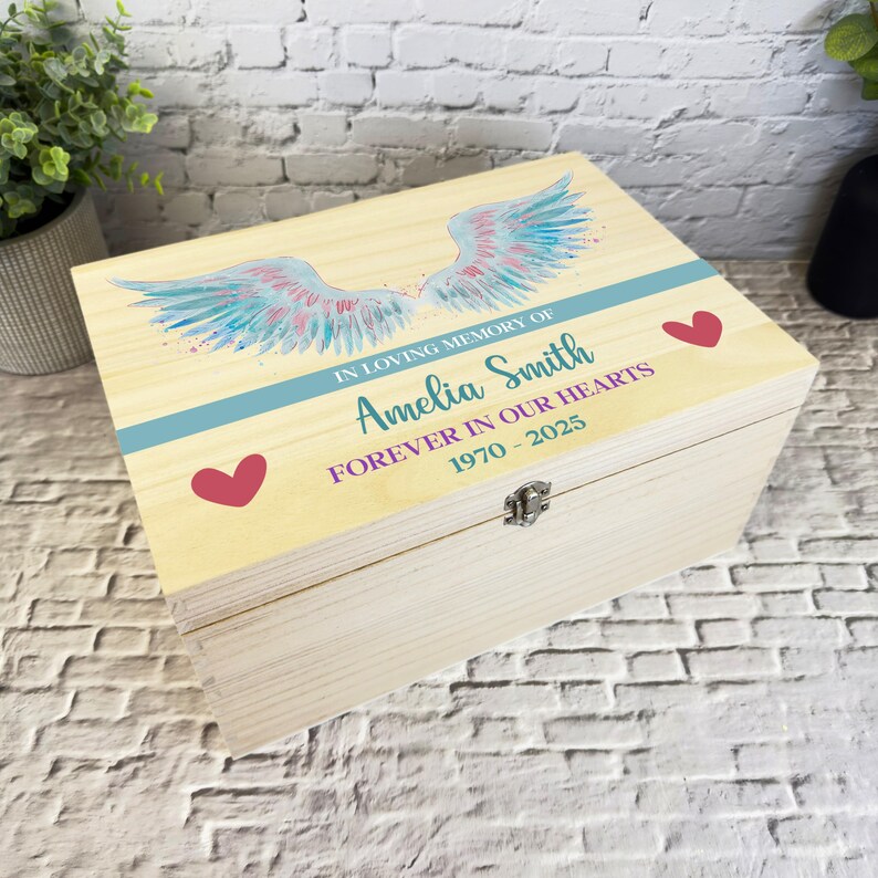 Angel Wings Blue in Loving Memory Memorial Personalised Wooden Keepsake ...
