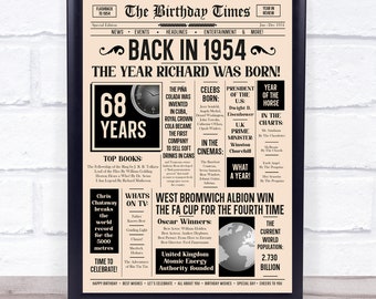 1954 Newspaper Any Age Any Year You Were Born Birthday Facts Personalised Gift Print
