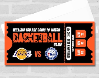Going To Watch A Basketball Game Personalised Surprise Ticket Gift Voucher- Coupon, Surprise Reveal, Voucher, Ticket, Card