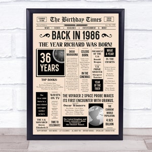 1986 Zeitung jedes Alter Jedes Jahr Sie wurden geboren Geburtstag Fakten personalisiert Geschenk Druck
