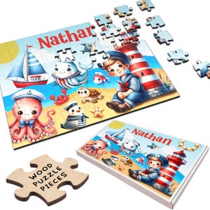 Sealife Cute Sailor Boy Kids Children&#39;s Gift Personalised Wooden Jigsaw Puzzle | Personalized Gift, Custom Puzzle, Quality Wood, Fun Gift