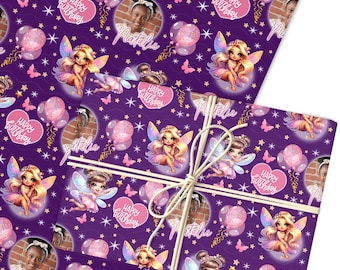 Gepersonaliseerd inpakpapier Cadeaupapier kinderverjaardag fee meisjes op maat | Vellen of rollen | Aangepast gepersonaliseerd inpakpapier
