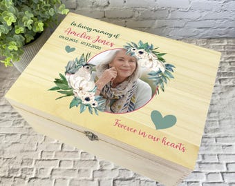 In Loving Memory Bird White Photo Memorial Personalised Wooden Keepsake Box - Memory Storage Box - Memorial Wooden Memory Boxes