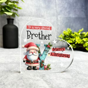 Regalo para hermano especial, placa de recuerdo con forma de corazón con la letra Y del alfabeto de Navidad, regalo de recuerdo de Navidad, abalorio de acrílico