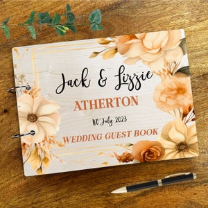 Bois automne crème Floral Message Notes souvenir livre d'or de mariage livre d'or de mariage personnalisé livre souvenir livre d'or livre mémoire