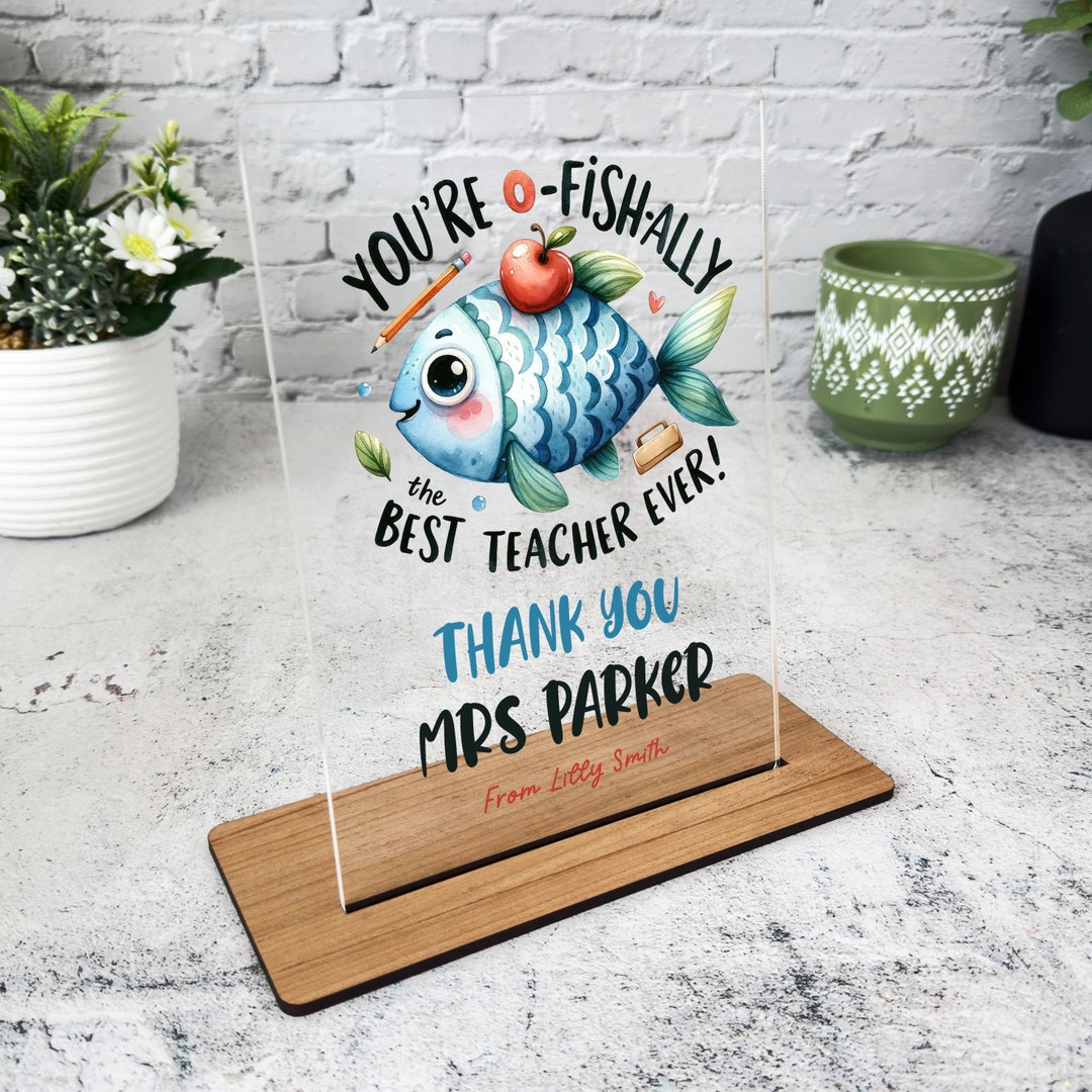 Thank You Teacher Gift Blue Fish Personalised Acrylic Plaque ...
