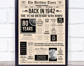 1942 Newspaper Any Age Any Year You Were Born Birthday Facts Personalised Gift Print
