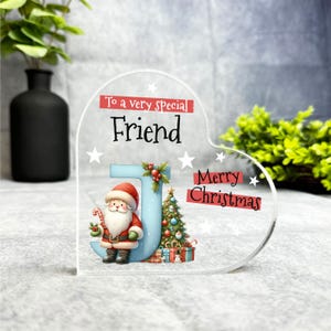 Regalo para un amigo especial, placa de recuerdo con forma de corazón con la letra J del alfabeto navideño, regalo de recuerdo navideño, abalorio de acrílico