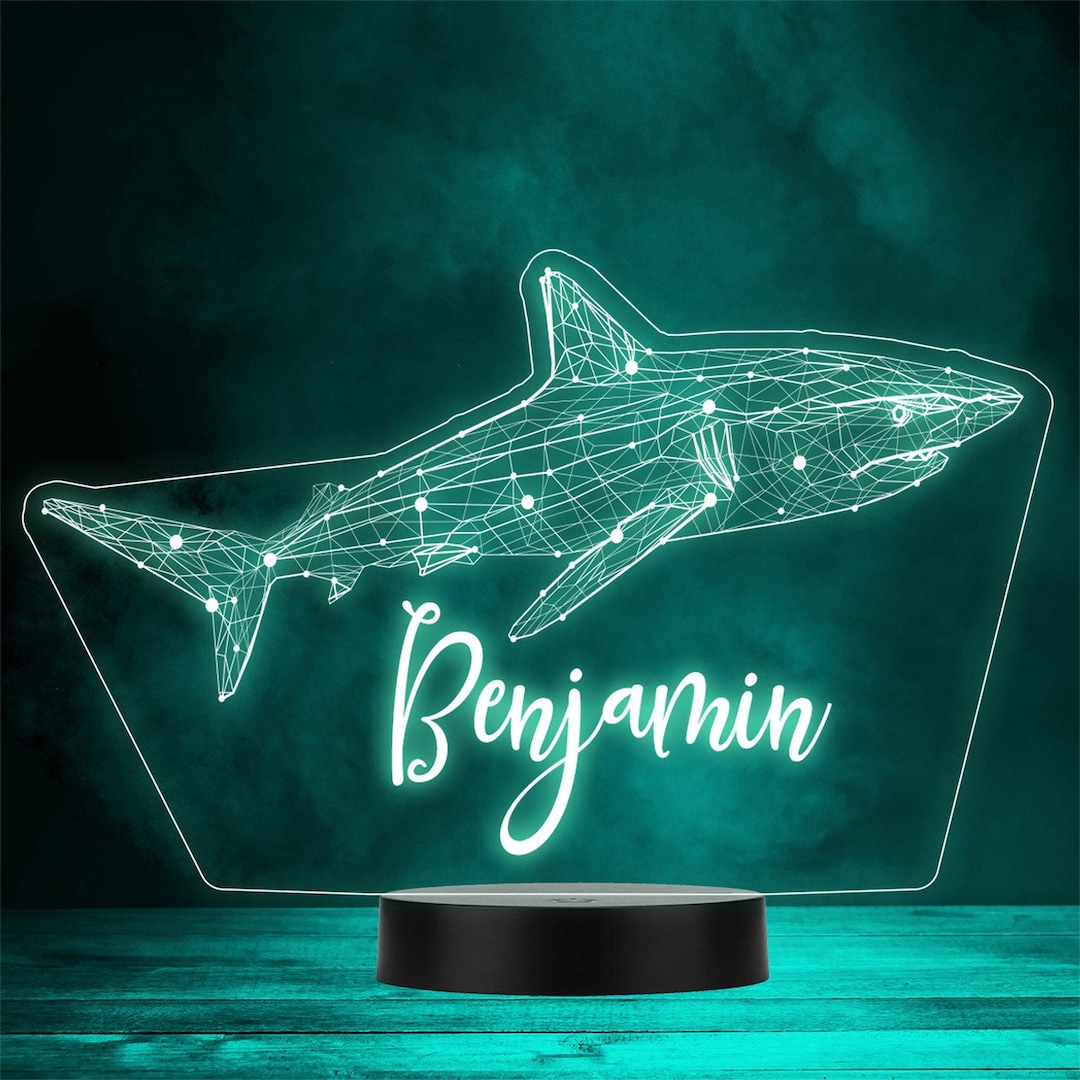 Led Design Shark 3D Style Shark Geometric Personalised Gift Colour Changing LED Lamp ...