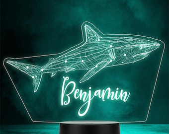 3D Style Shark Geometric Personalised Gift Colour Changing LED Lamp Night Light