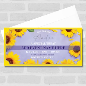 Bon cadeau personnalisé Tournesols pour tout événement et toute occasion : bon-cadeau : coupon, révélation surprise, bon, billet, carte