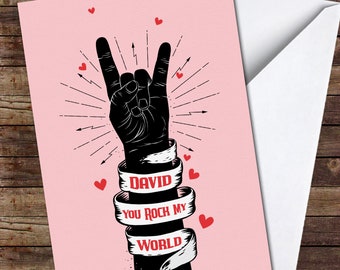 Rock Hand Hintergrund Personalisierte Valentinstag Karte | Valentinstag Karte | Benutzerdefinierte Karte | Valentinstag-Karte