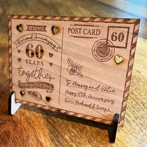 60 aniversario de bodas 60 años Diamante Tarjeta personalizada Postal de madera Regalo