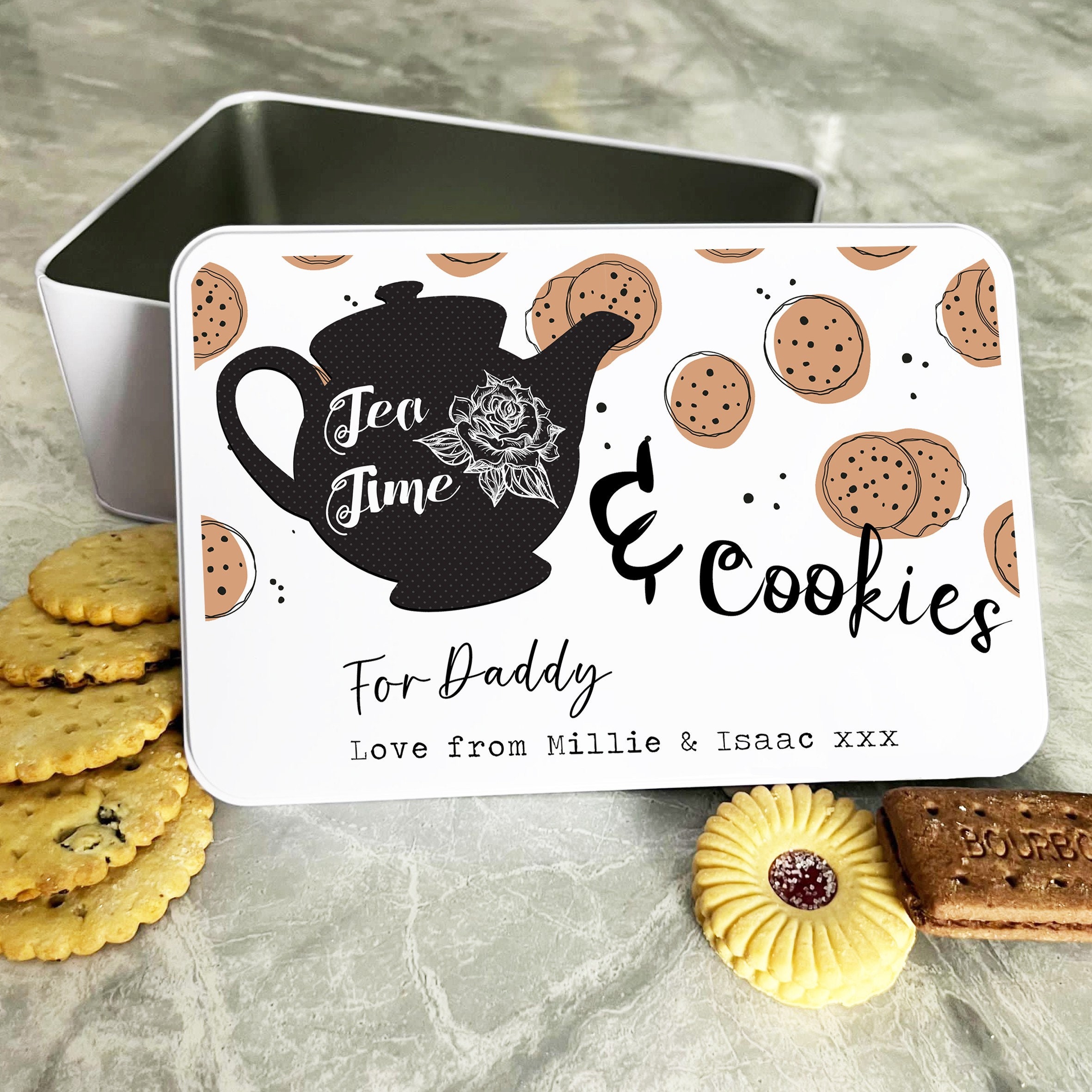 Tea Time & Cookies Daddy Personalised Gift Cookies Treats Biscuit Tin - Etsy