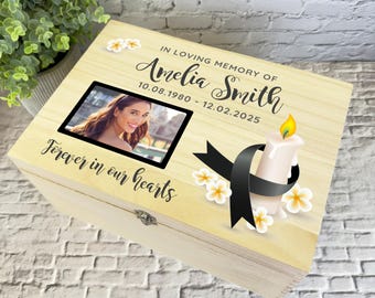 In Loving Memory Candle Photo Memorial Personalised Storage Wooden Keepsake Box - Memory Storage Box - Memorial Wooden Memory Boxes